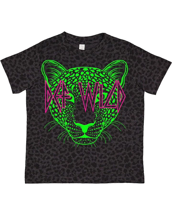 Def Wild Black Leopard + Neon Kid's Tee