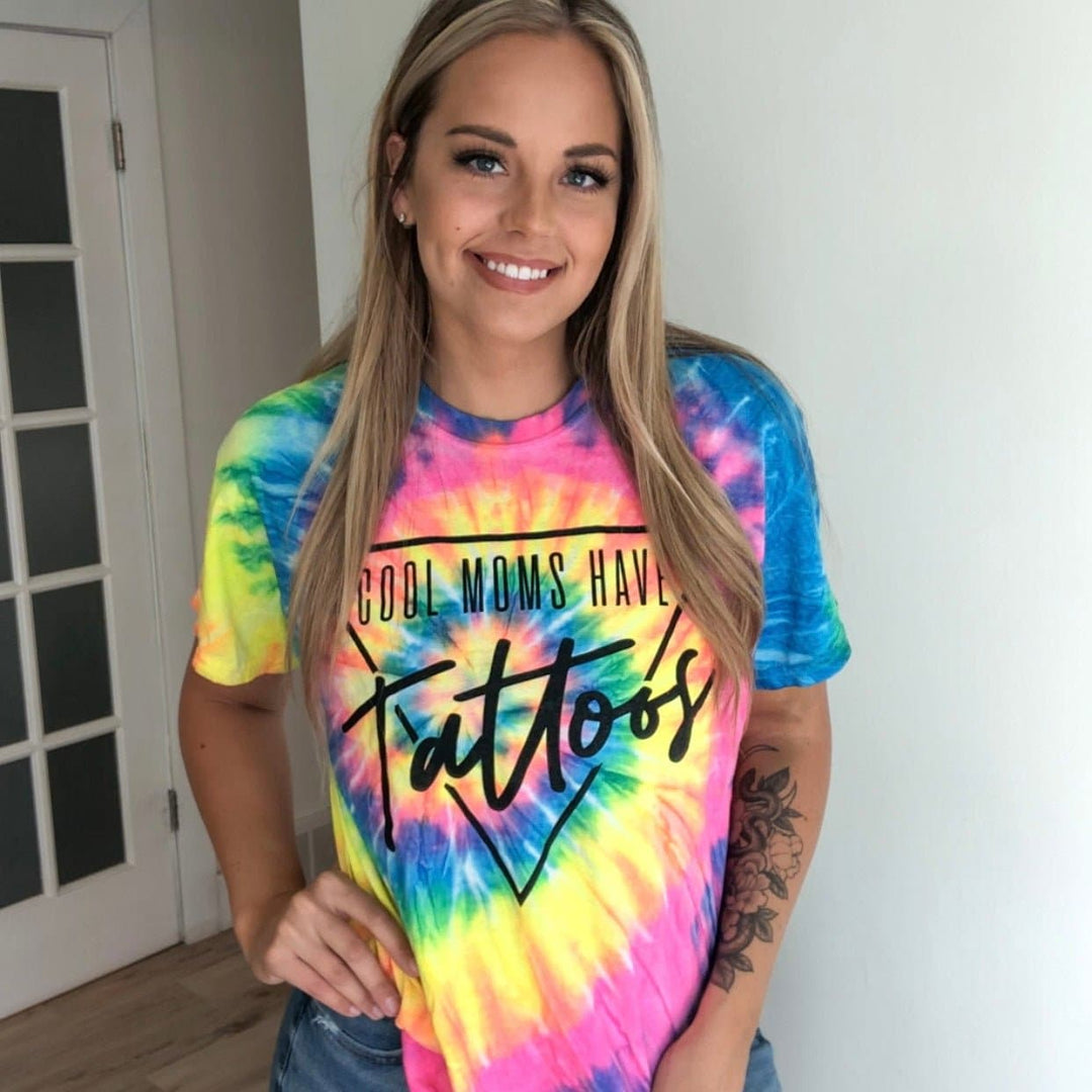 Cool Moms Have Tattoos Tie Dye Tee