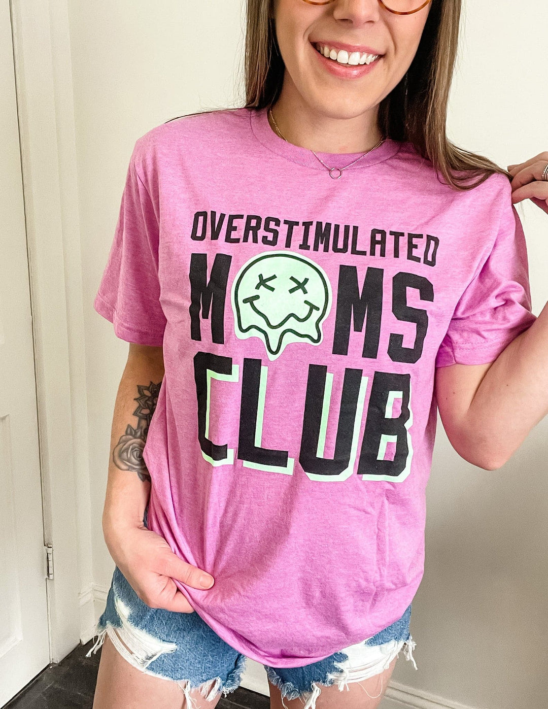 Overstimulated Moms Club Tee - Radiant Orchid