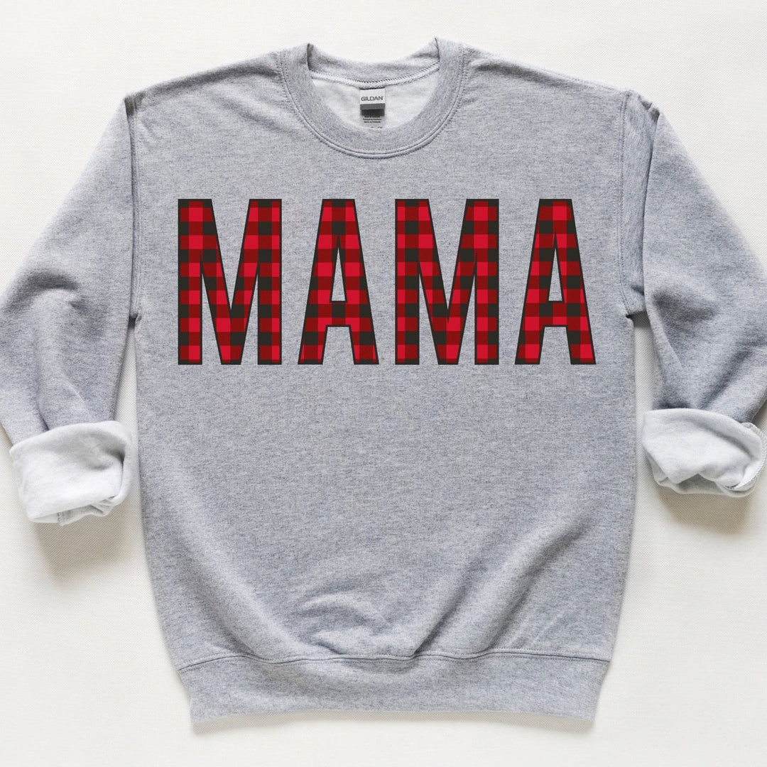 MAMA Buffalo Plaid Print Sweatshirt - Gray