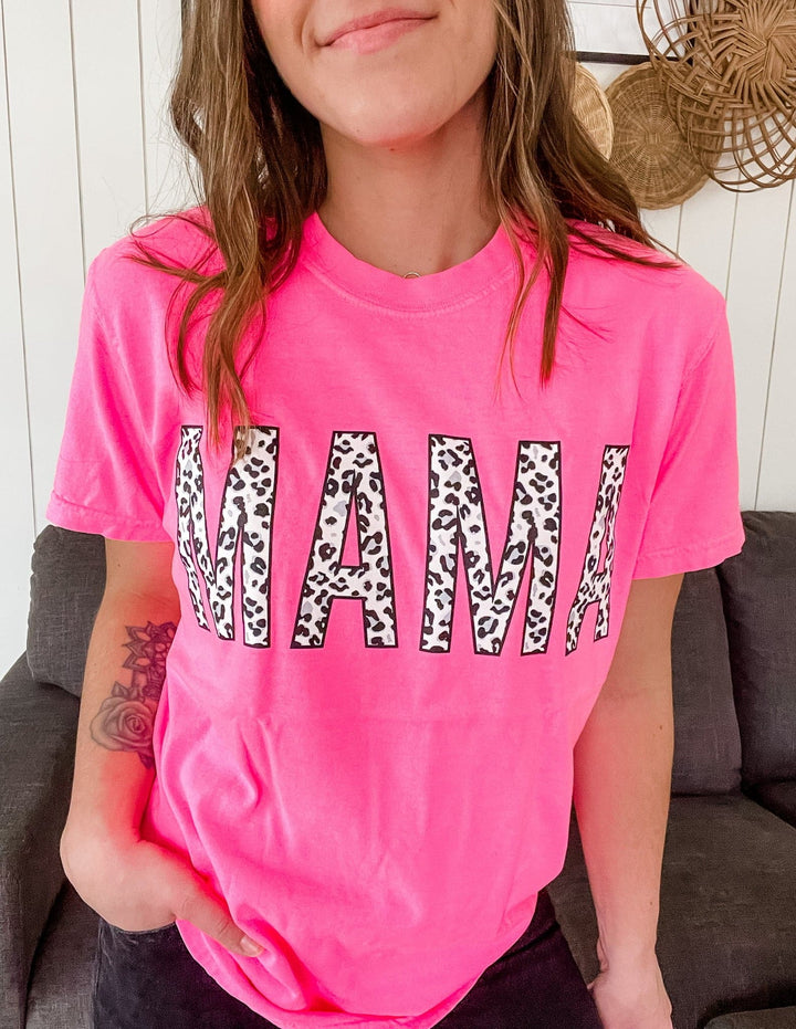 MAMA Neon Pink Leopard Tee