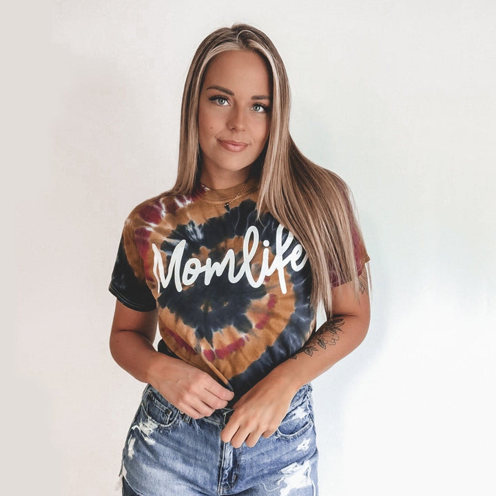 Momlife Tee - Tuscan Tie Dye w/ White Jewel Print