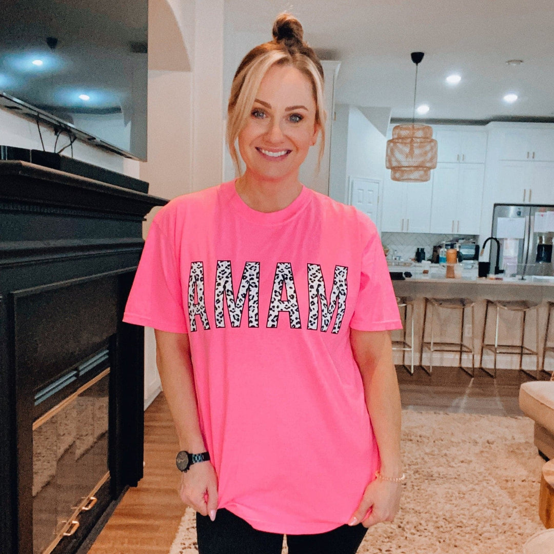 MAMA Neon Pink Leopard Tee