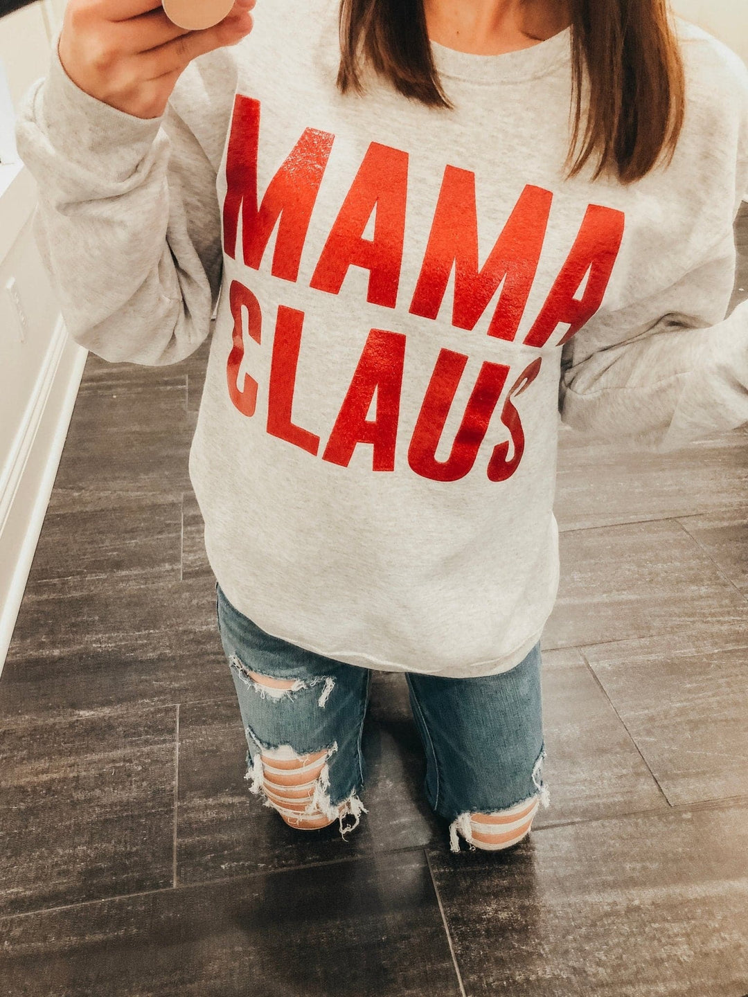 Mama Claus Sweatshirt w/ Red Glitter Print