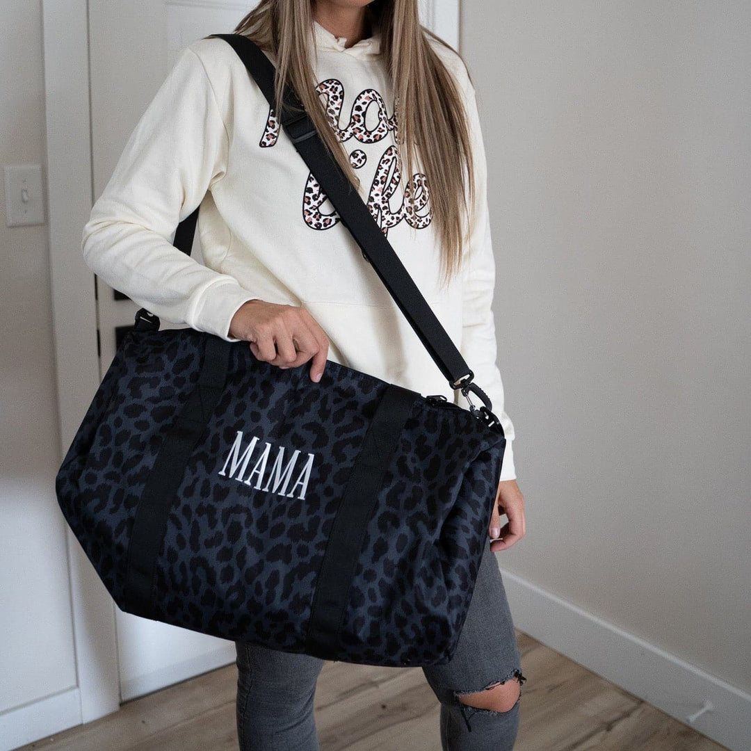 MAMA Embroidered Duffle Bag - Black Cheetah