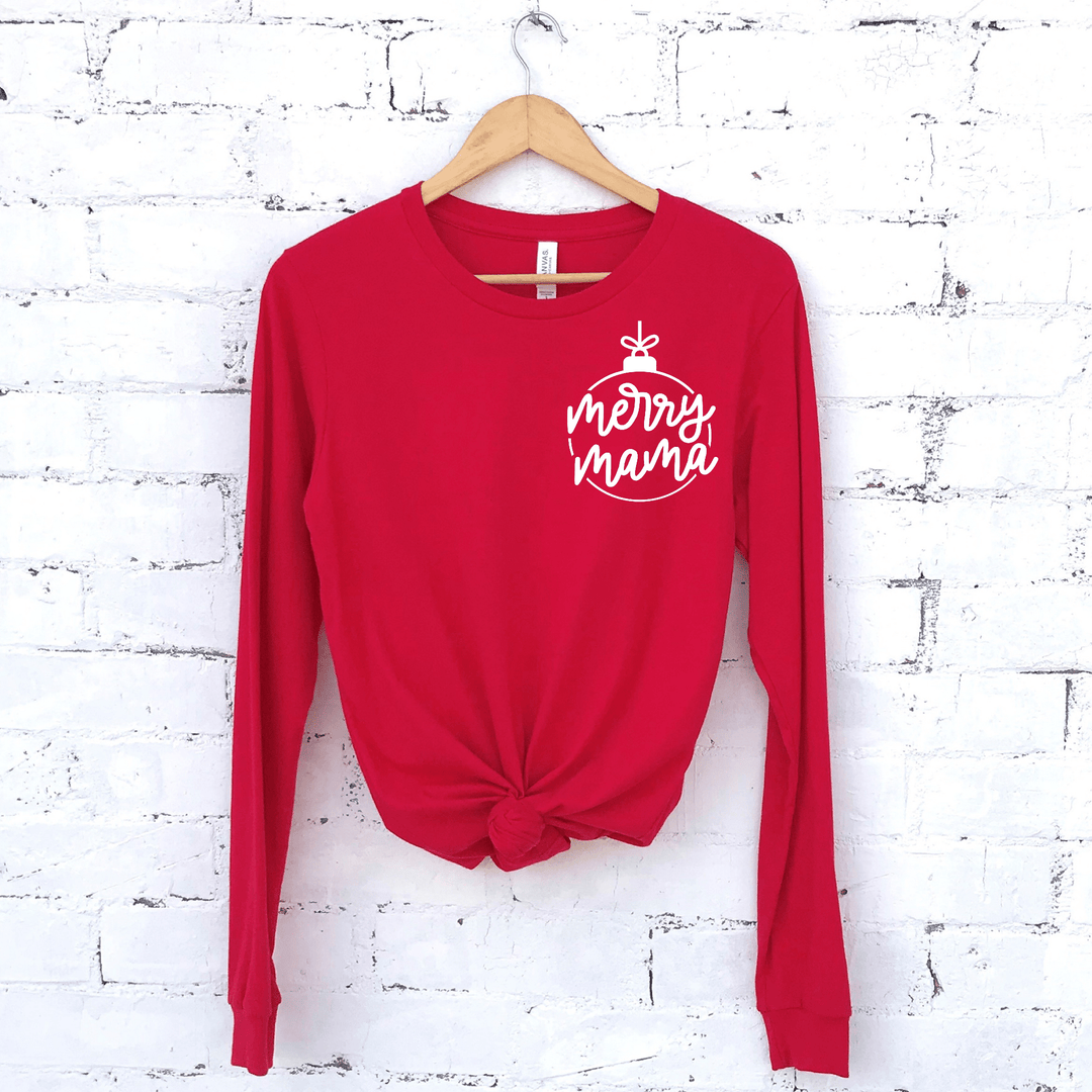 Merry Mama Icon Pullover Tee - Red w/ White Jewel Print