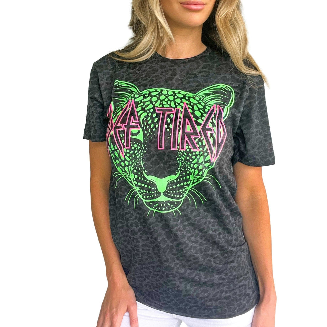 Def Tired Black Leopard + Neon Tee