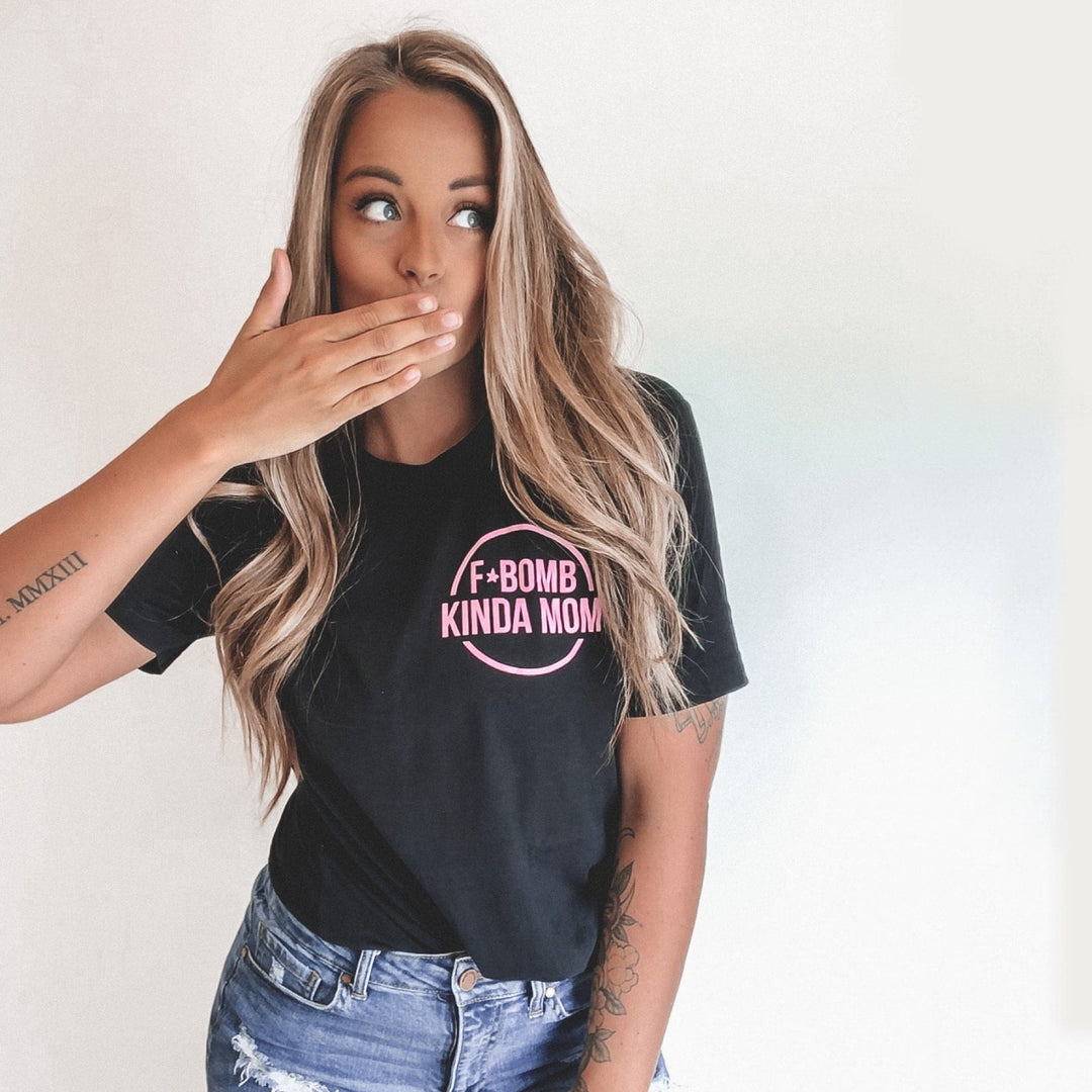 F-Bomb Kinda Mom Tee - Black w/ Pink Print