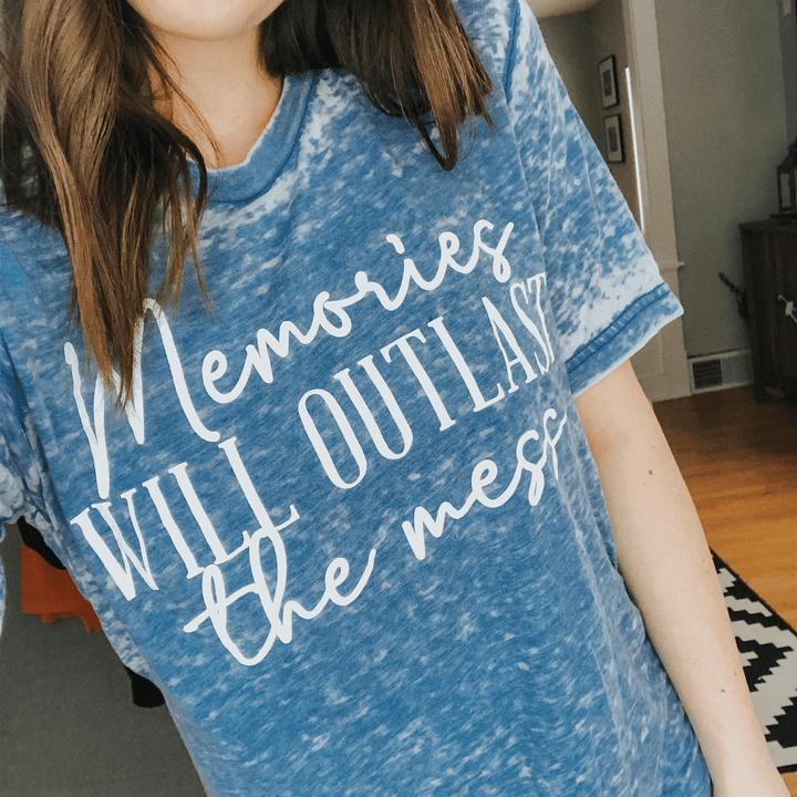 Memories Will Outlast The Mess Royal Blue Acid Wash Tee