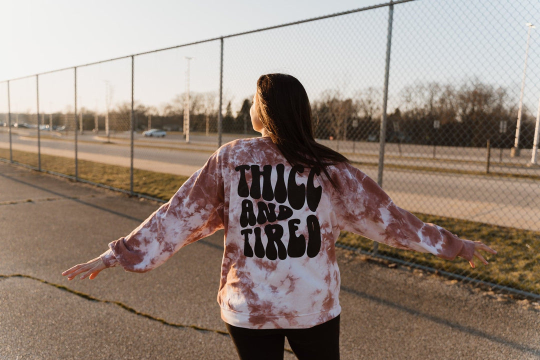 Thicc and Tired Copper Crystal Tie Dye Sweatshirt