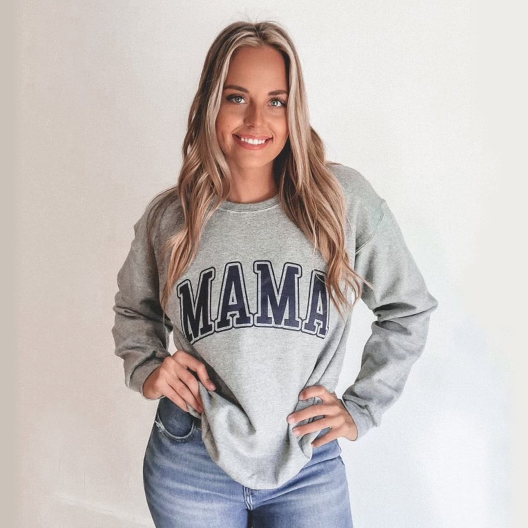 Mama Collegiate Sweatshirt - Gray w/ Navy Print