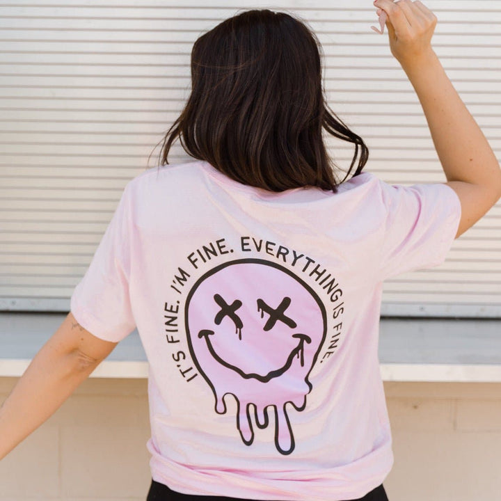 It's Fine Drippy Smiley Tee - Pink