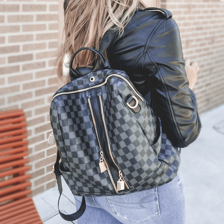 Olivia Convertible Backpack - Black Plaid