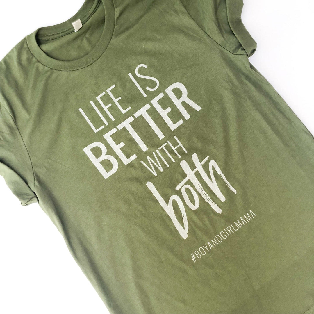 Life Is Better With BOTH Tee - Olive w/ Silver Sparkle Print