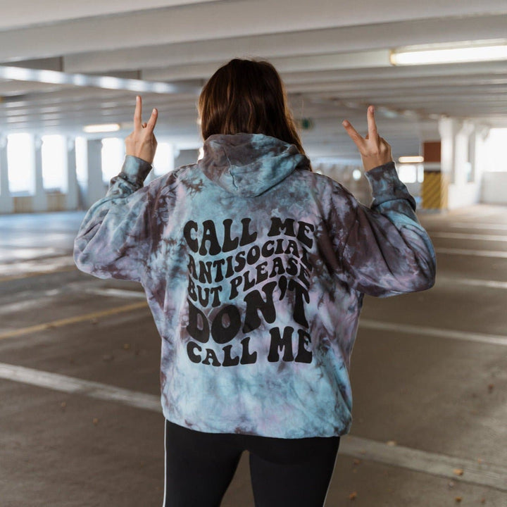 Call Me Antisocial Crinkle Tie Dye Hoodie