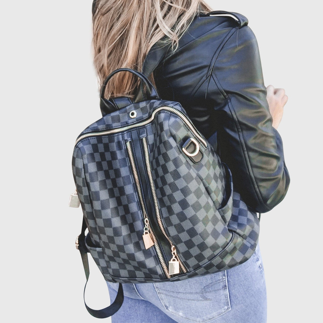 Olivia Convertible Backpack - Black Plaid