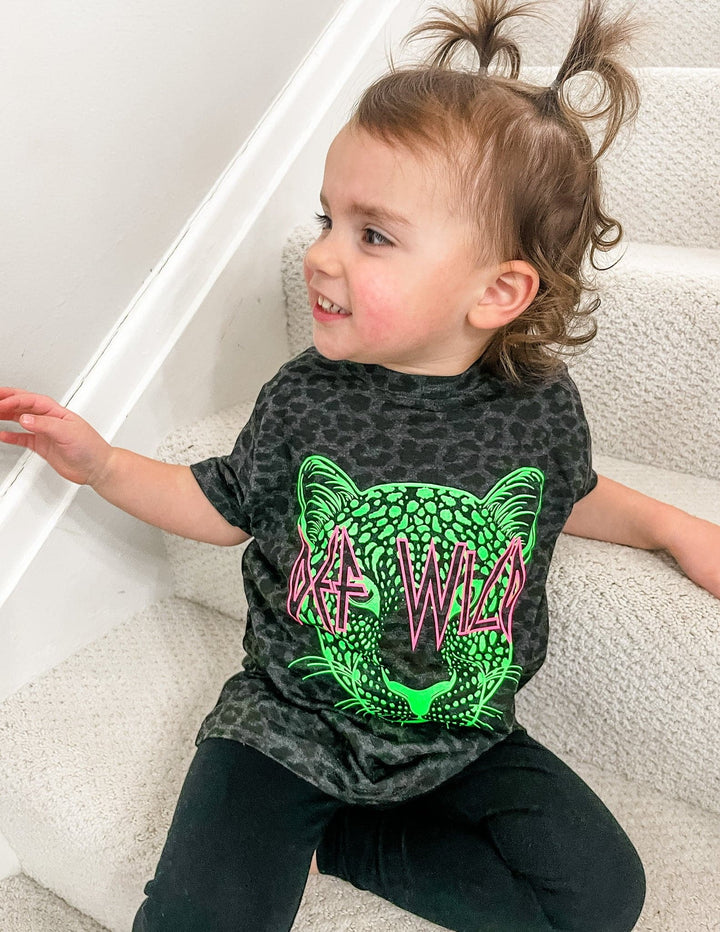 Def Wild Black Leopard + Neon Kid's Tee