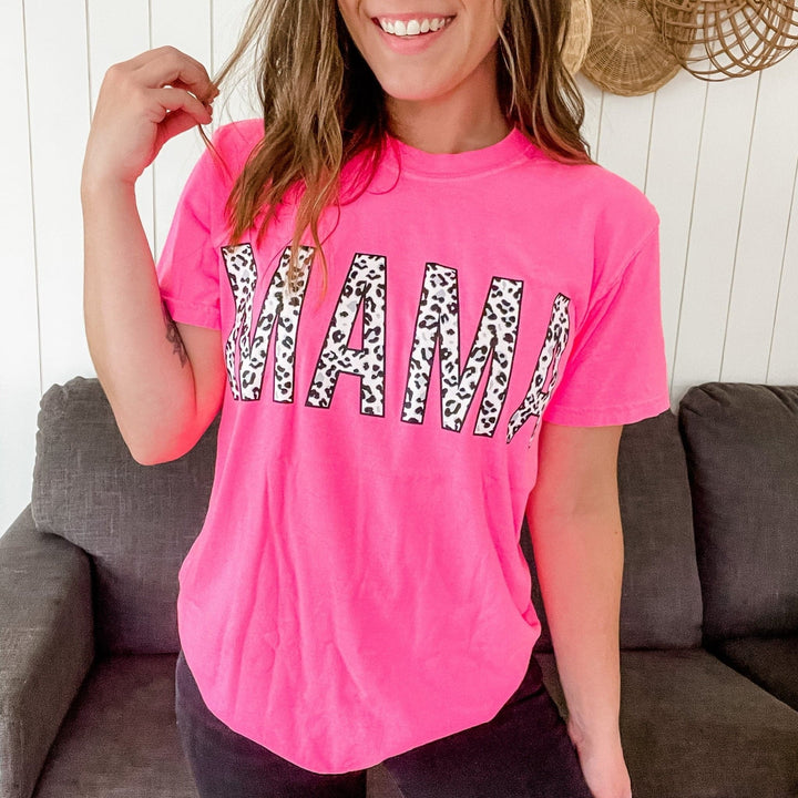 MAMA Neon Pink Leopard Tee