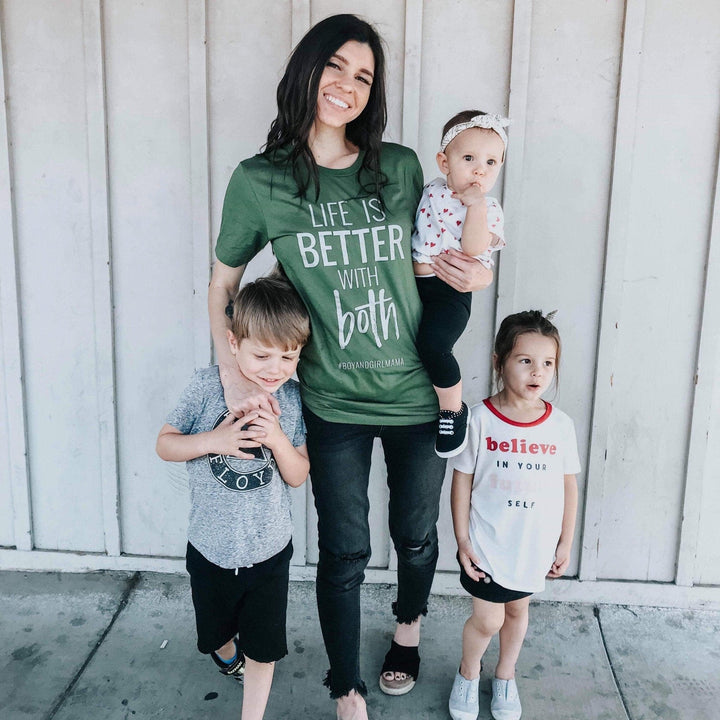 Life Is Better With BOTH Tee - Olive w/ Silver Sparkle Print