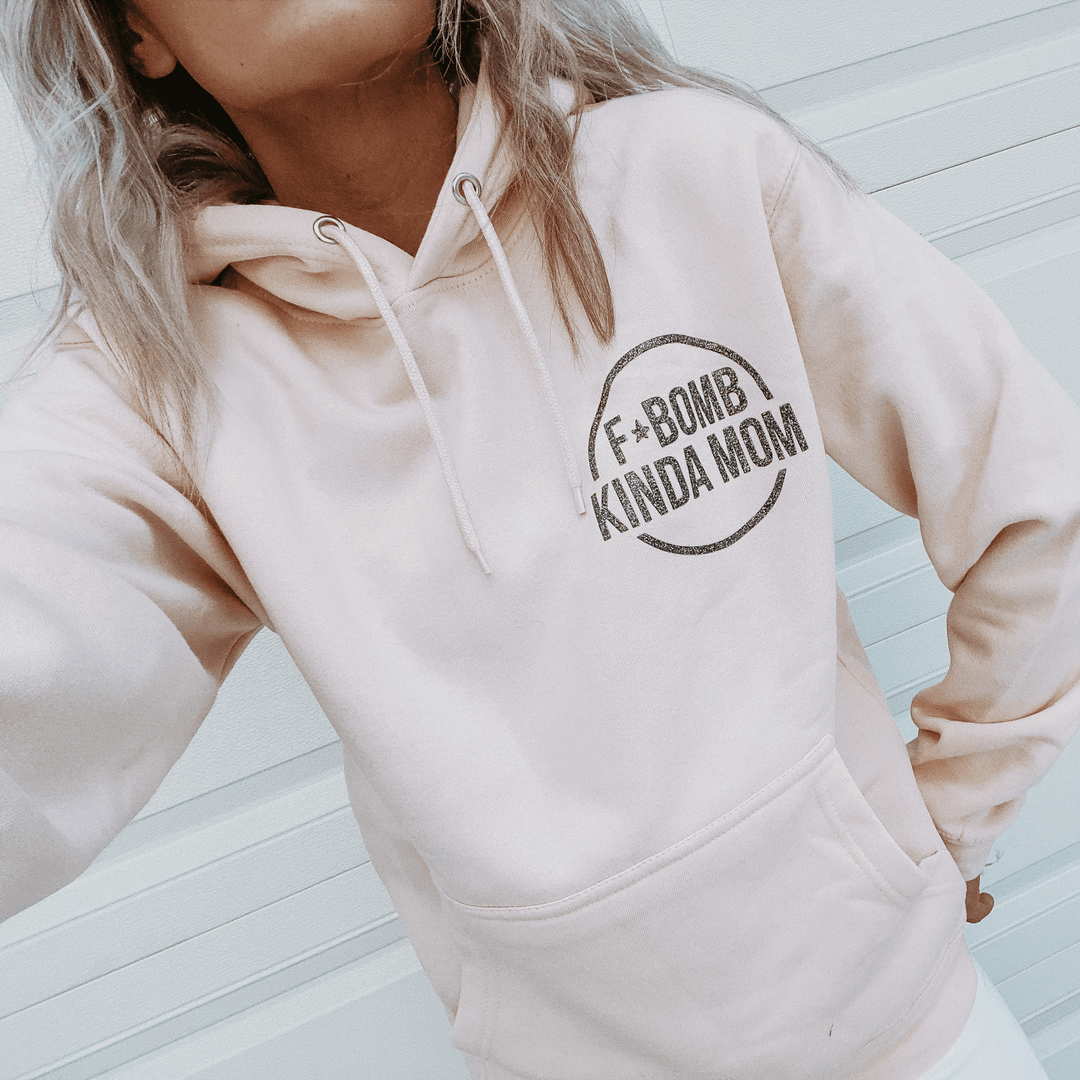 F-Bomb Mom Pale Pink Hoodie w/ Black Jewel Print