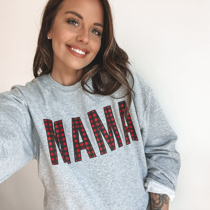 MAMA Buffalo Plaid Print Sweatshirt - Gray