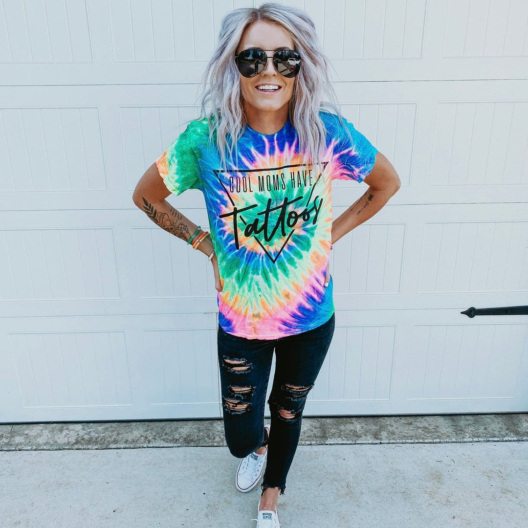 Cool Moms Have Tattoos Tie Dye Tee