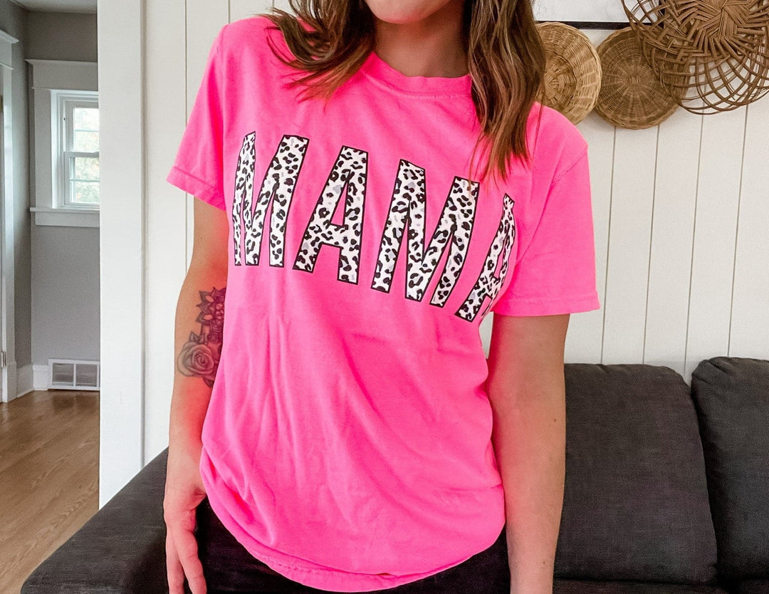 MAMA Neon Pink Leopard Tee