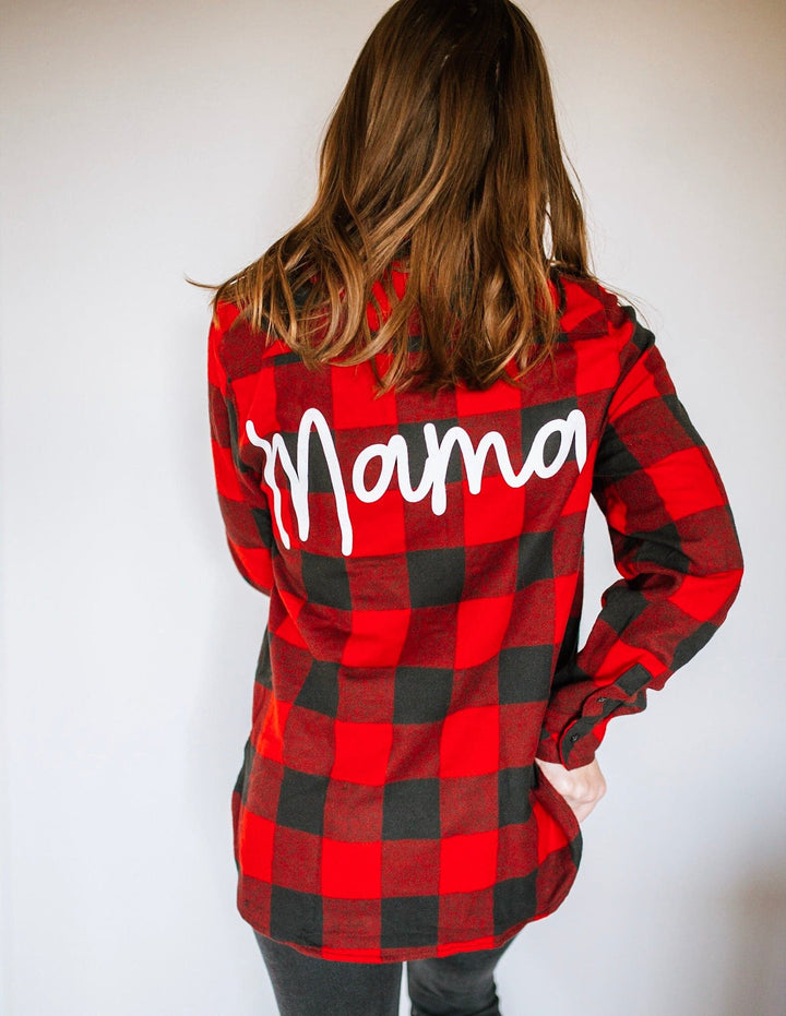 Mama Buffalo Plaid Flannel - Red + Black