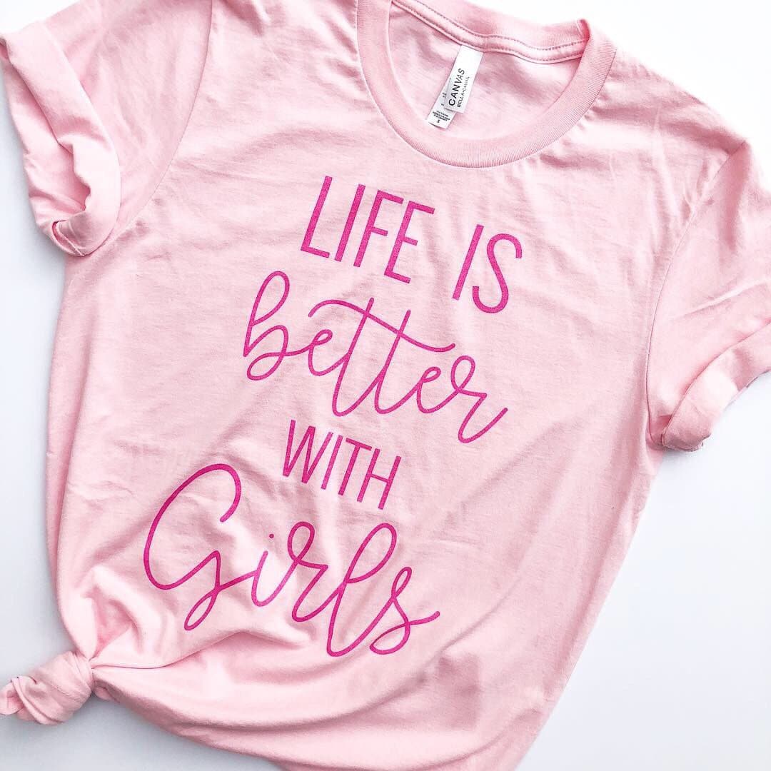 Life Is Better With Girls Tee - Blush w/ Metallic Berry Print