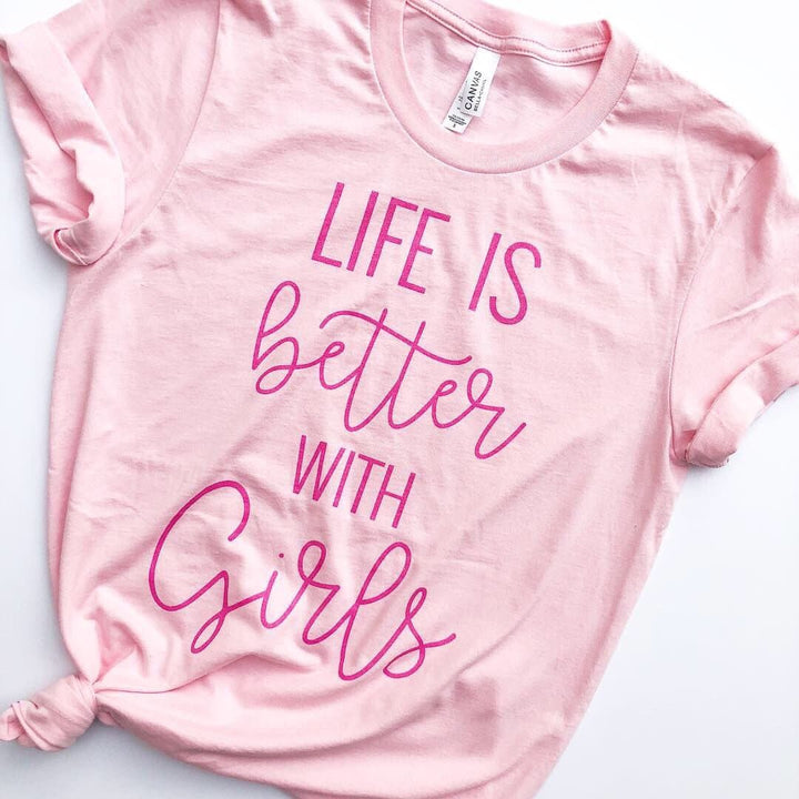 Life Is Better With Girls Tee - Blush w/ Metallic Berry Print