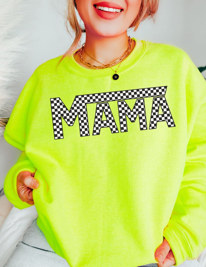 Mama Checkered Sweatshirt - Neon Green